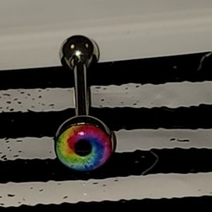 14g tie dye colorful eyeball tongue ring